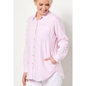 NEW Susan Graver Pure Cross-Dyed Linen Blend Tunic Shirt w/ Pockets Sz XS QVC